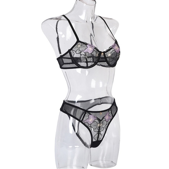 💖 NEW sexy transparent embroidery lingerie set - Picture 6 of 8